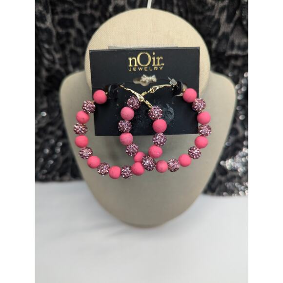 nOir Pink Bead Hoop Earrings - Picture 1 of 5